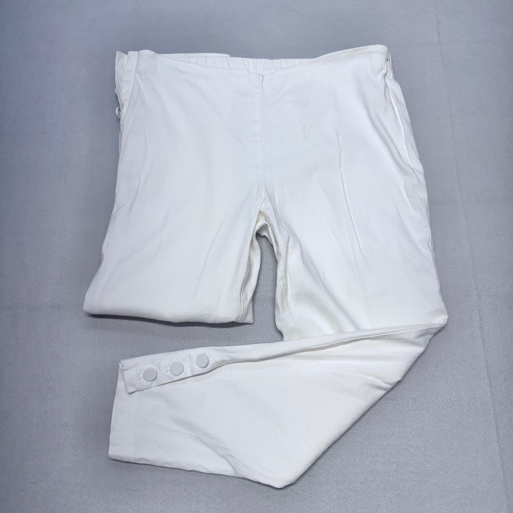 J. Jill Linen Stretch White Pants Womens Size M Side Zip Button Ankle Crop